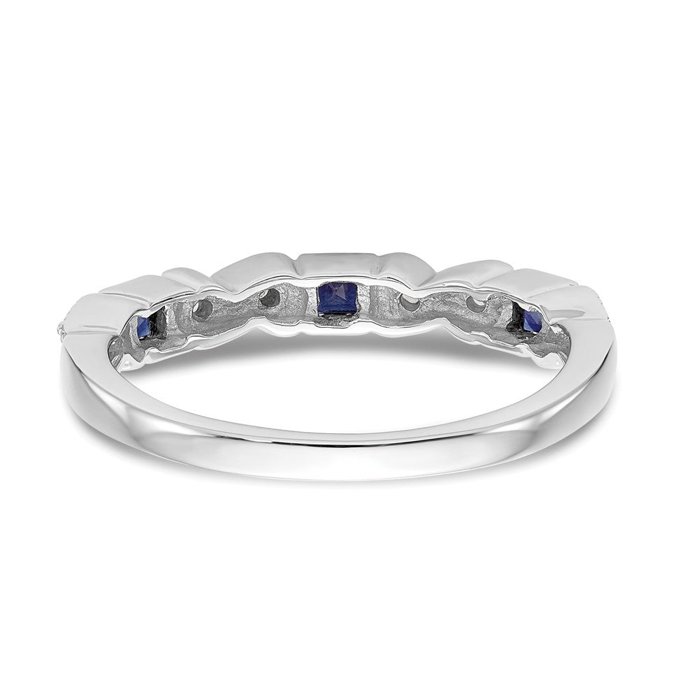 14k White Gold Heart Design 1/10 carat Diamond and Blue Sapphire Complete Band (2.52 grams)