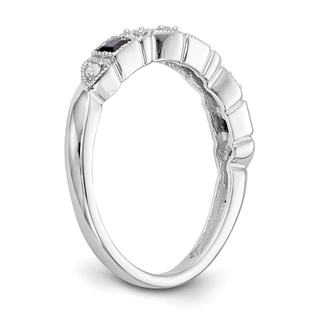 14k White Gold Heart Design 1/10 carat Diamond and Blue Sapphire Complete Band (2.52 grams)