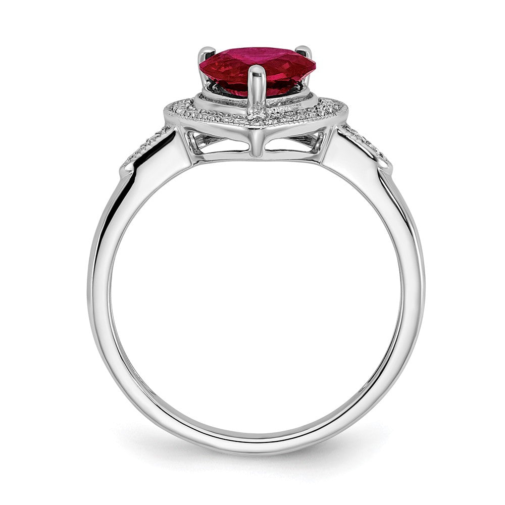 14k White Gold Heart Created Ruby and Diamond Halo Ring (3.04 grams)