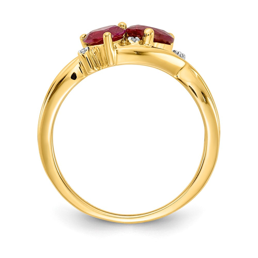 14k Lab Created Ruby and Diamond Double Heart Ring (2.76 grams)