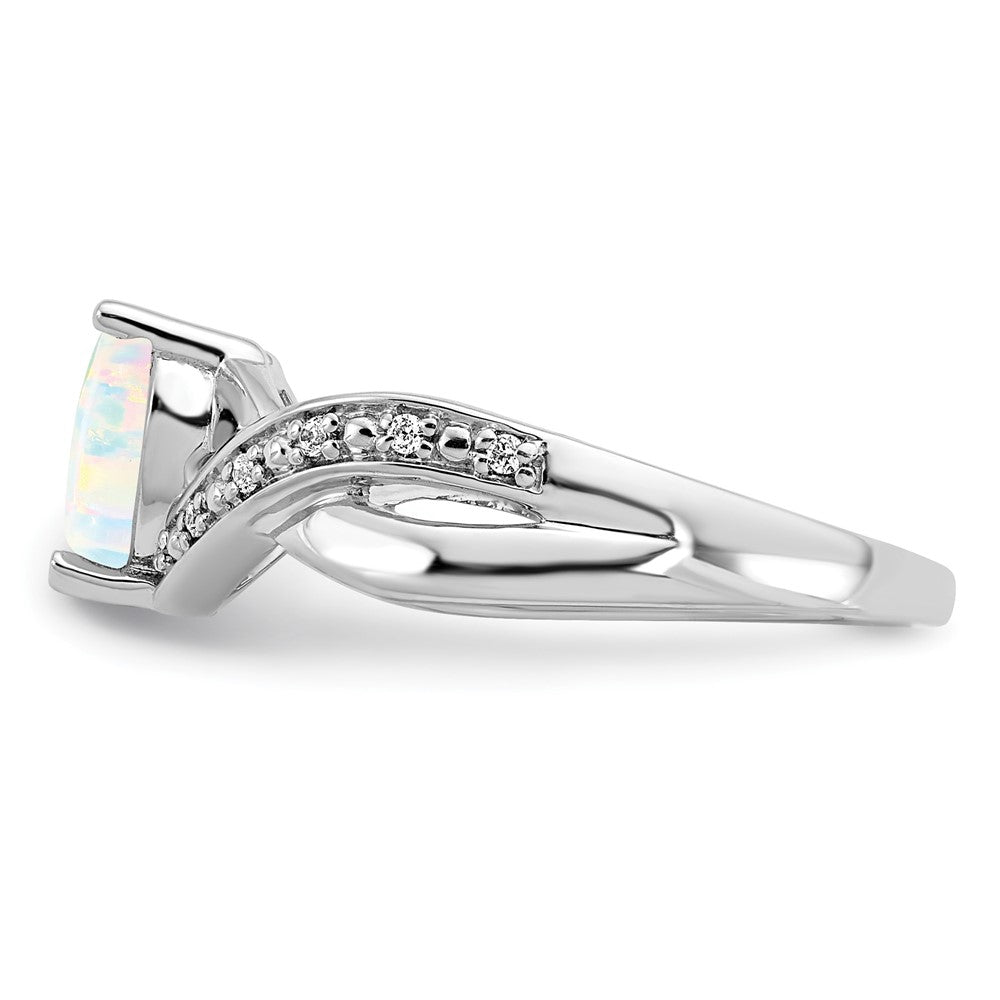 14k White Gold Created Opal and Diamond Heart Ring (2.9 grams)