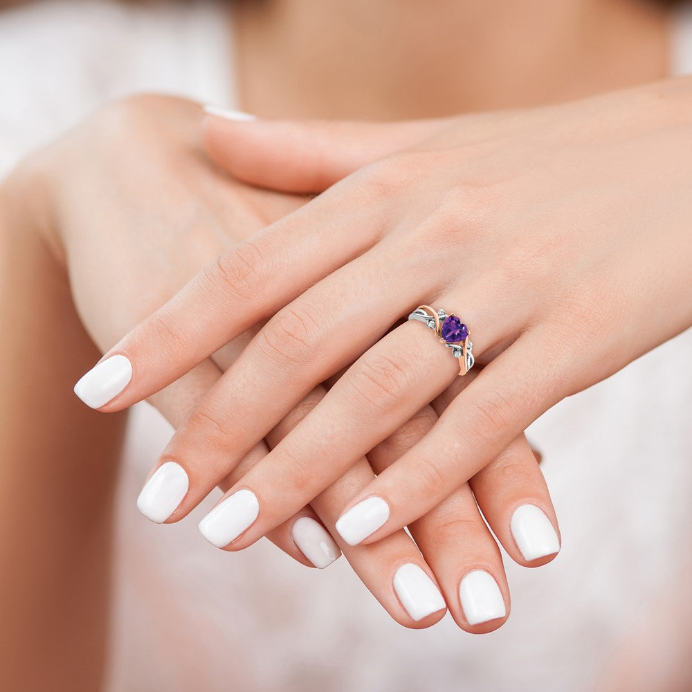 14k Two-tone Heart Amethyst and Diamond Ring (3.14 grams)