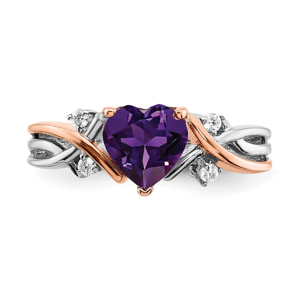 14k Two-tone Heart Amethyst and Diamond Ring (3.14 grams)