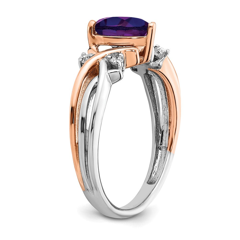 14k Two-tone Heart Amethyst and Diamond Ring (3.14 grams)