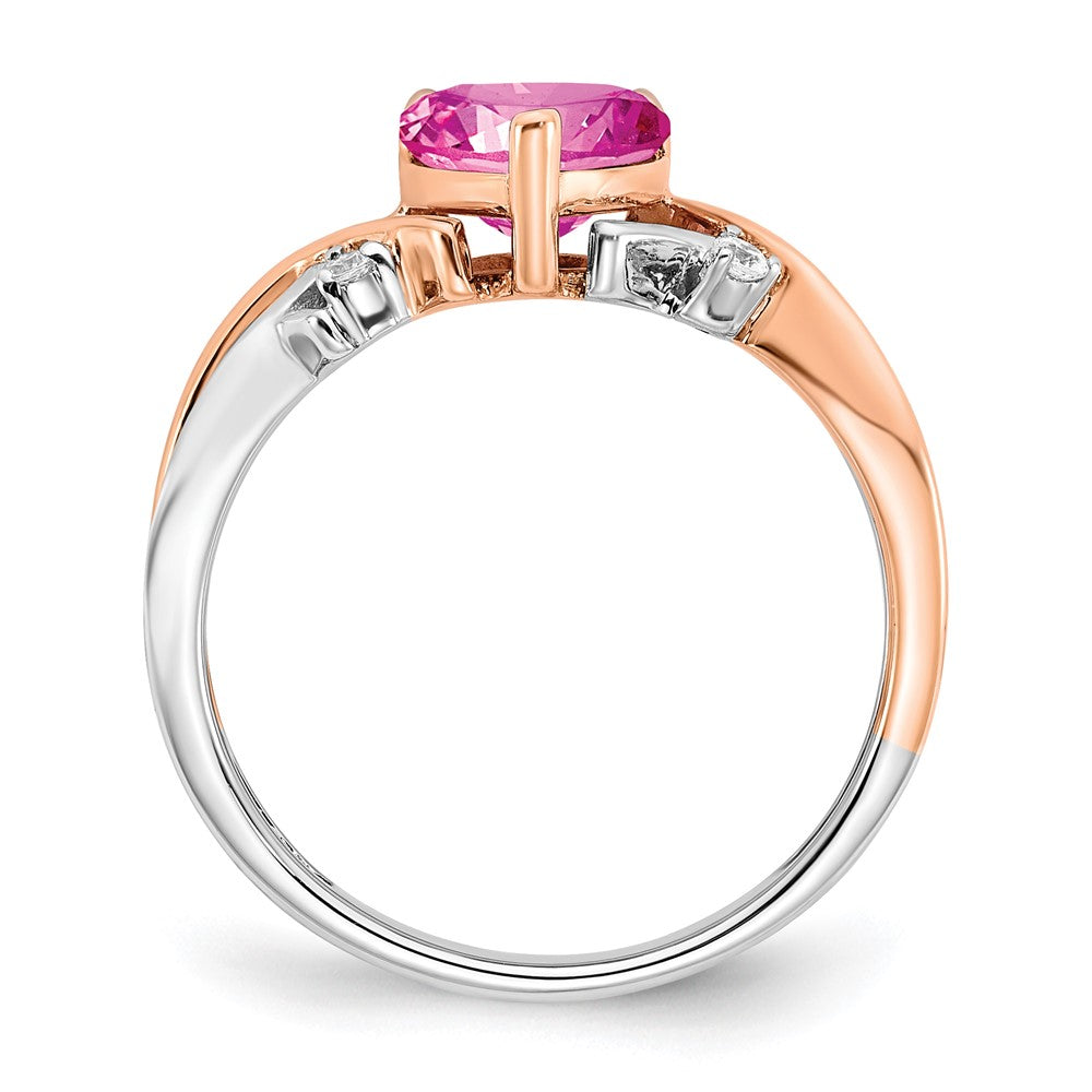 14k Two-tone Heart Created Pink Sapphire and Diamond Ring (3.14 grams)