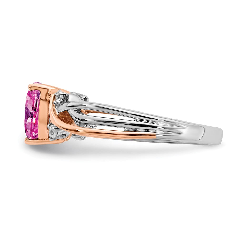 14k Two-tone Heart Created Pink Sapphire and Diamond Ring (3.14 grams)