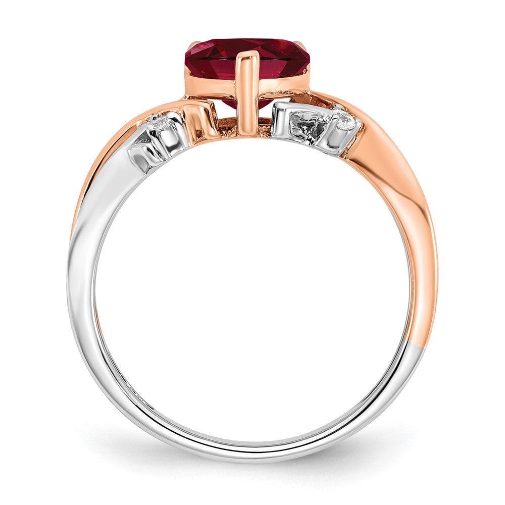 14k Two-tone Heart Created Ruby and Diamond Ring (3.14 grams)