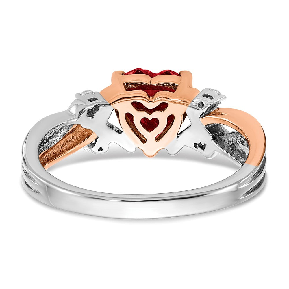 14k Two-tone Heart Created Ruby and Diamond Ring (3.14 grams)