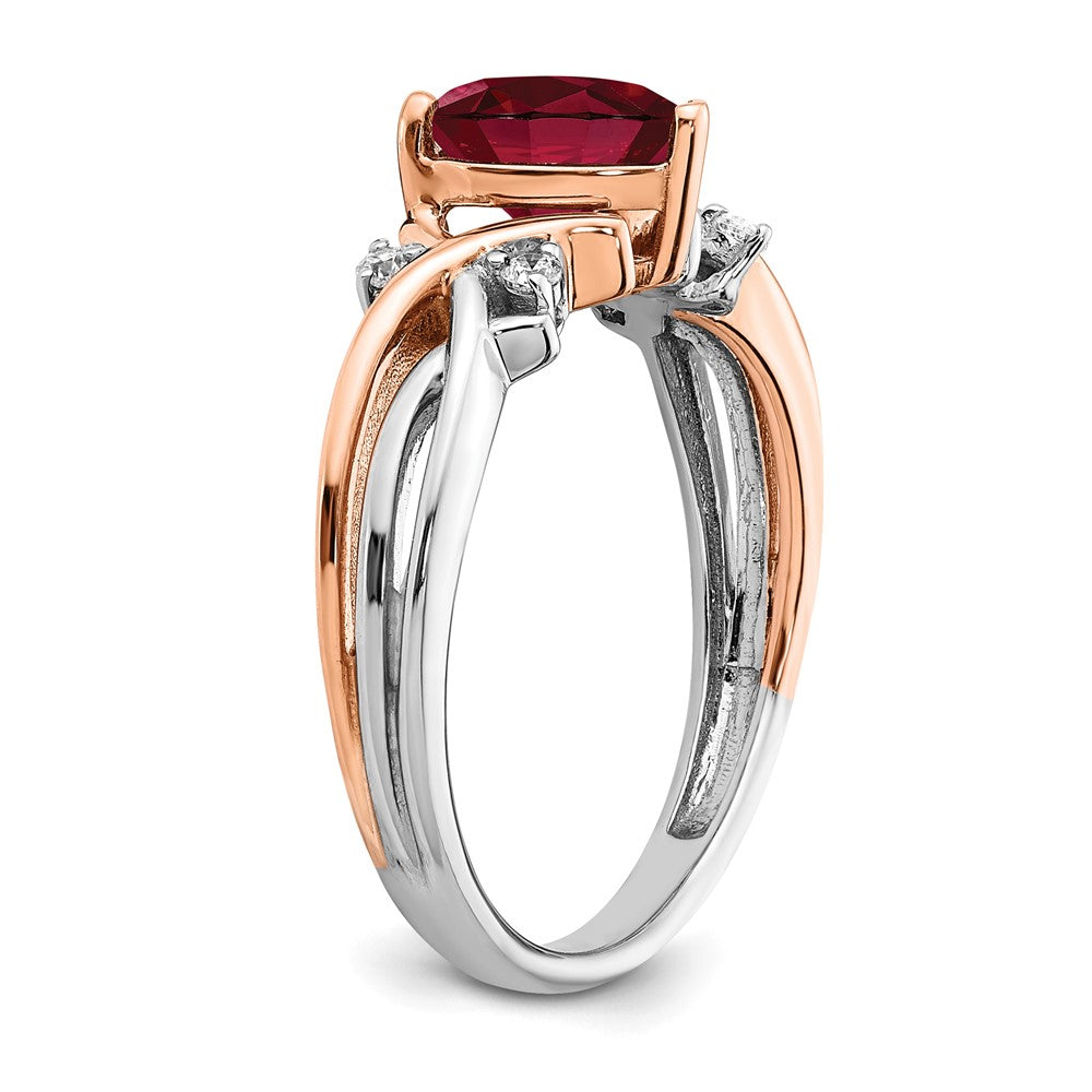 14k Two-tone Heart Created Ruby and Diamond Ring (3.14 grams)