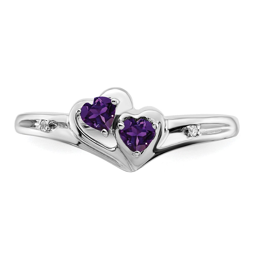 14k White Gold Amethyst and Diamond 2-stone Heart Ring (1.71 grams)