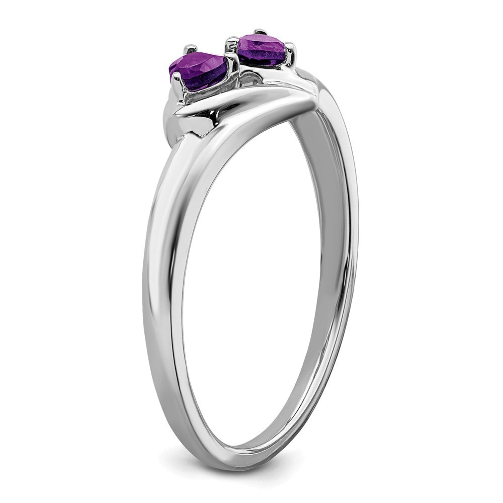 14k White Gold Amethyst and Diamond 2-stone Heart Ring (1.71 grams)