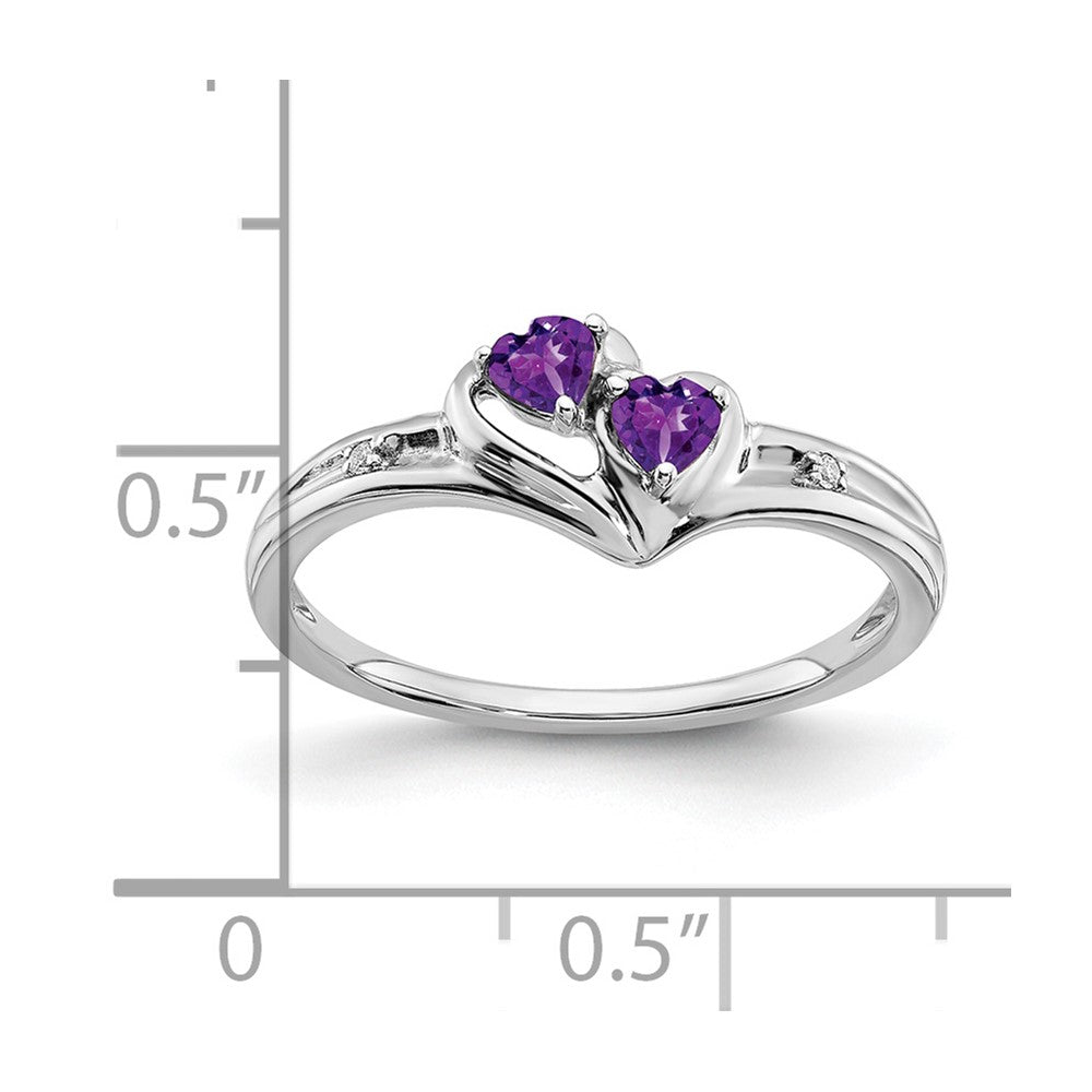14k White Gold Amethyst and Diamond 2-stone Heart Ring (1.71 grams)