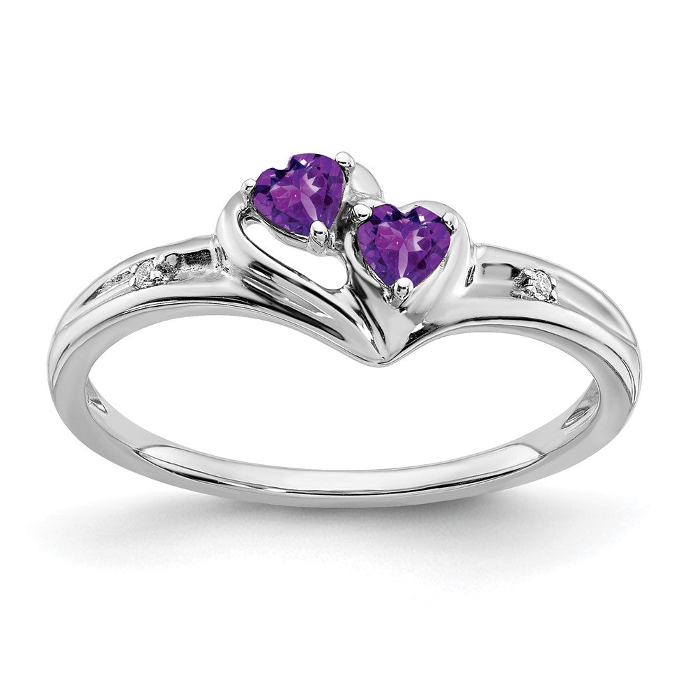 14k White Gold Amethyst and Diamond 2-stone Heart Ring (1.71 grams)