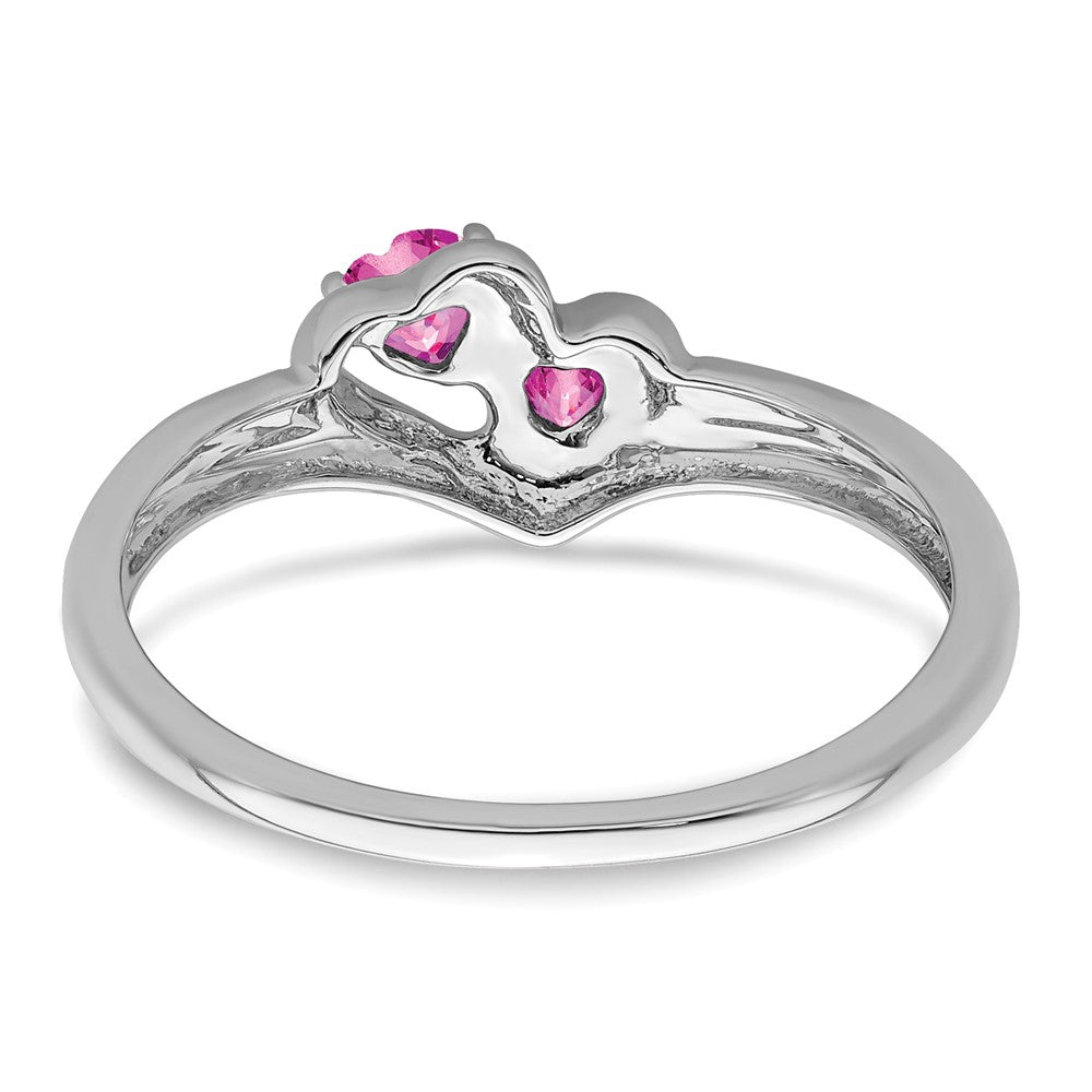 14k White Gold Created Pink Sapphire and Diamond 2-stone Heart Ring (1.71 grams)