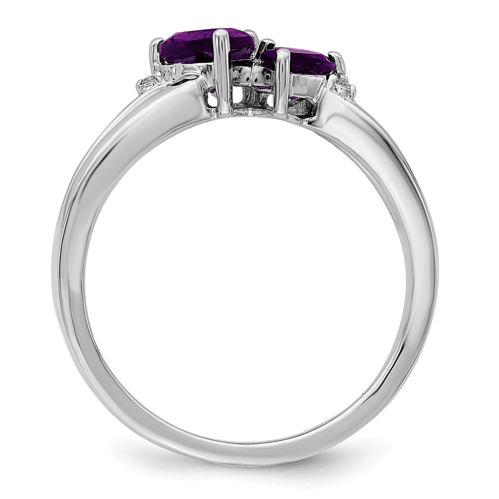 14k White Gold Amethyst and Diamond 2-stone Heart Ring (2.9 grams)