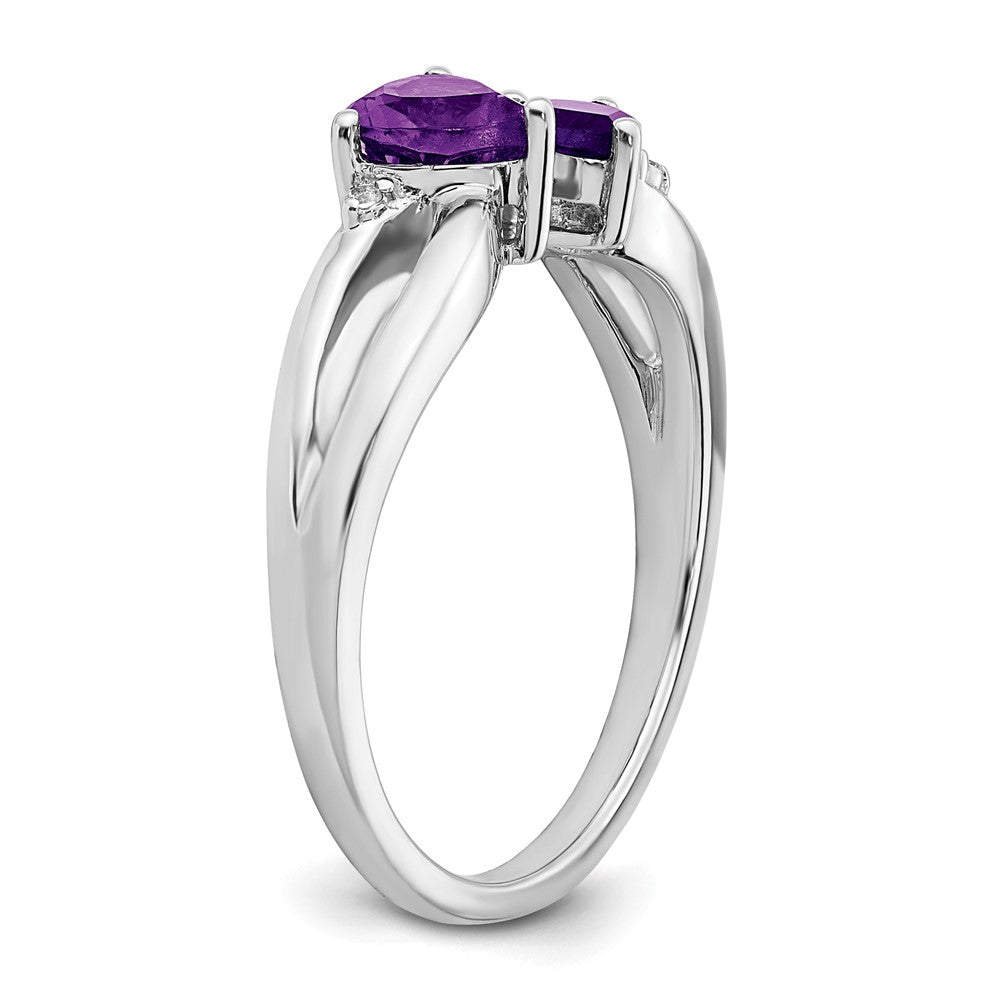 14k White Gold Amethyst and Diamond 2-stone Heart Ring (2.9 grams)