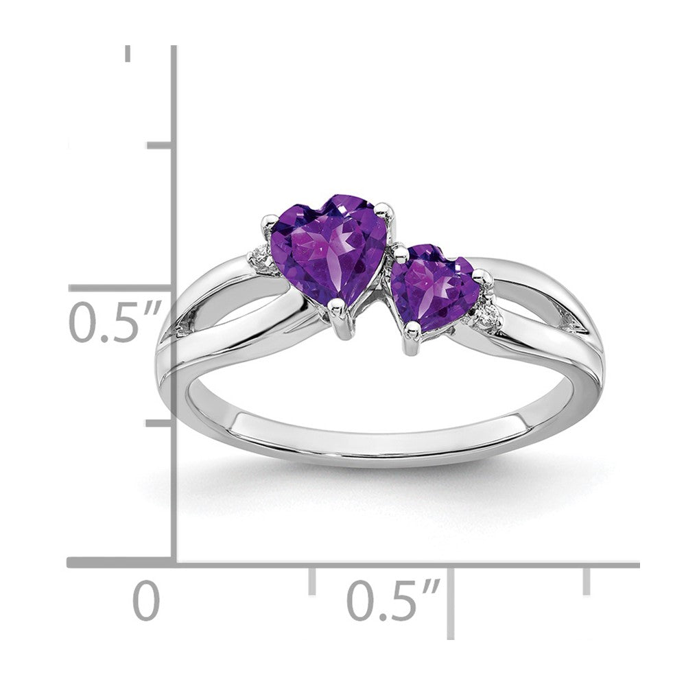 14k White Gold Amethyst and Diamond 2-stone Heart Ring (2.9 grams)