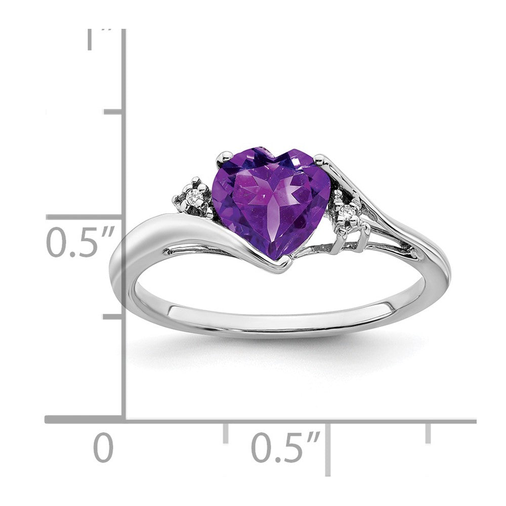 14k White Gold Amethyst and Diamond Heart Ring (2.14 grams)