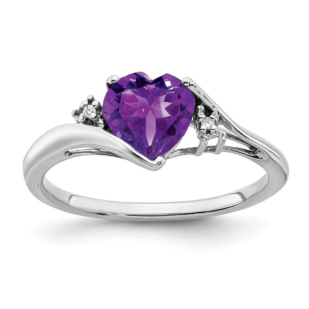 14k White Gold Amethyst and Diamond Heart Ring (2.14 grams)