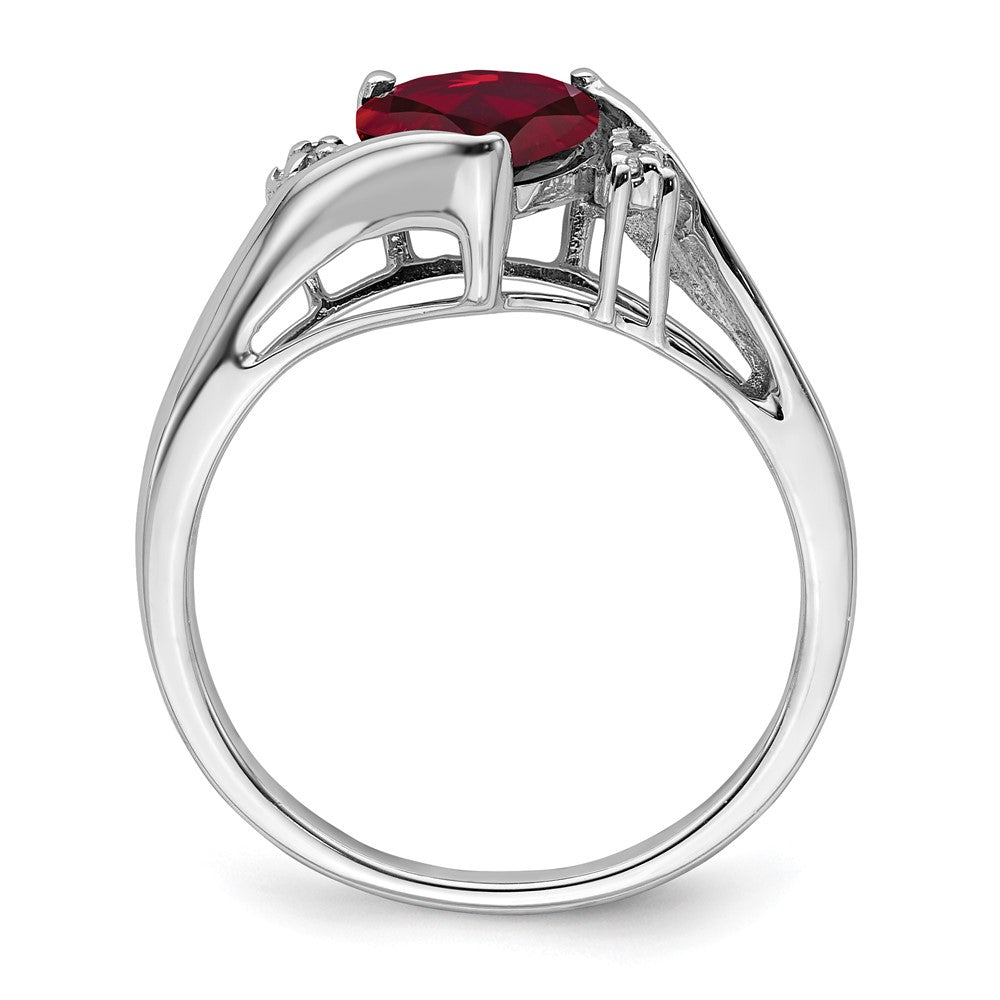 14k White Gold Created Ruby and Diamond Heart Ring (2.14 grams)