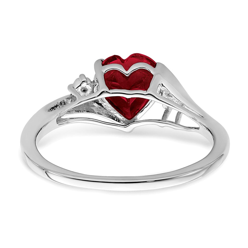 14k White Gold Created Ruby and Diamond Heart Ring (2.14 grams)