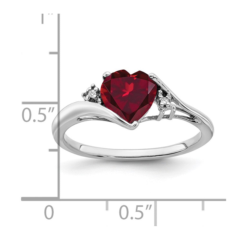 14k White Gold Created Ruby and Diamond Heart Ring (2.14 grams)