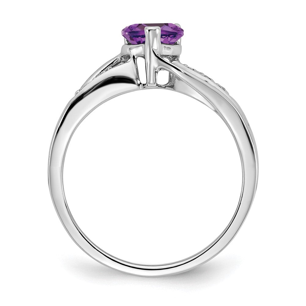 14k White Gold Amethyst and Diamond Heart Ring (2.38 grams)