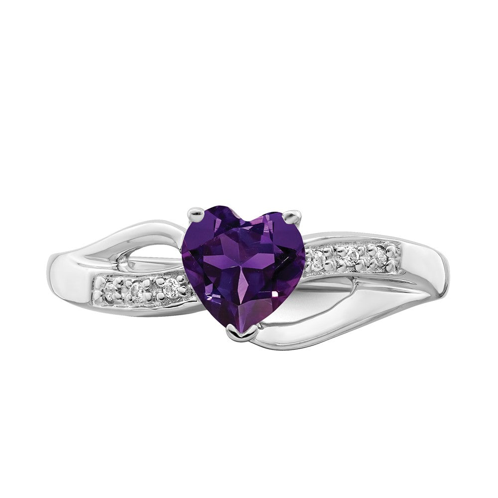 14k White Gold Amethyst and Diamond Heart Ring (2.38 grams)