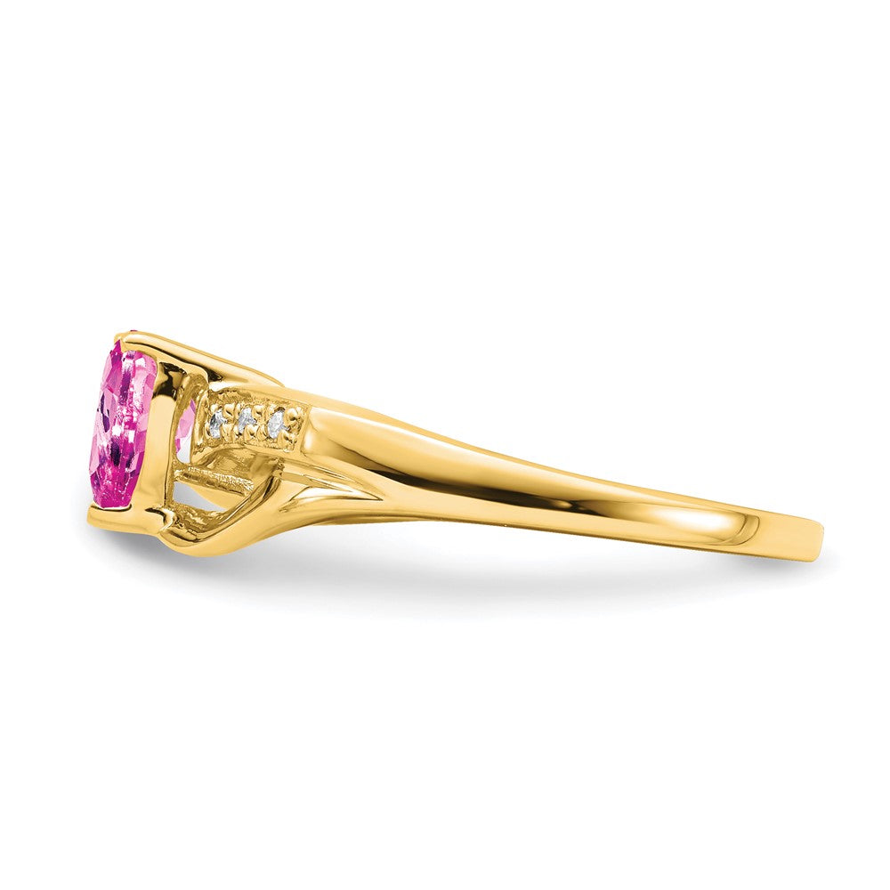 14k Created Pink Sapphire and Diamond Heart Ring (2.38 grams)