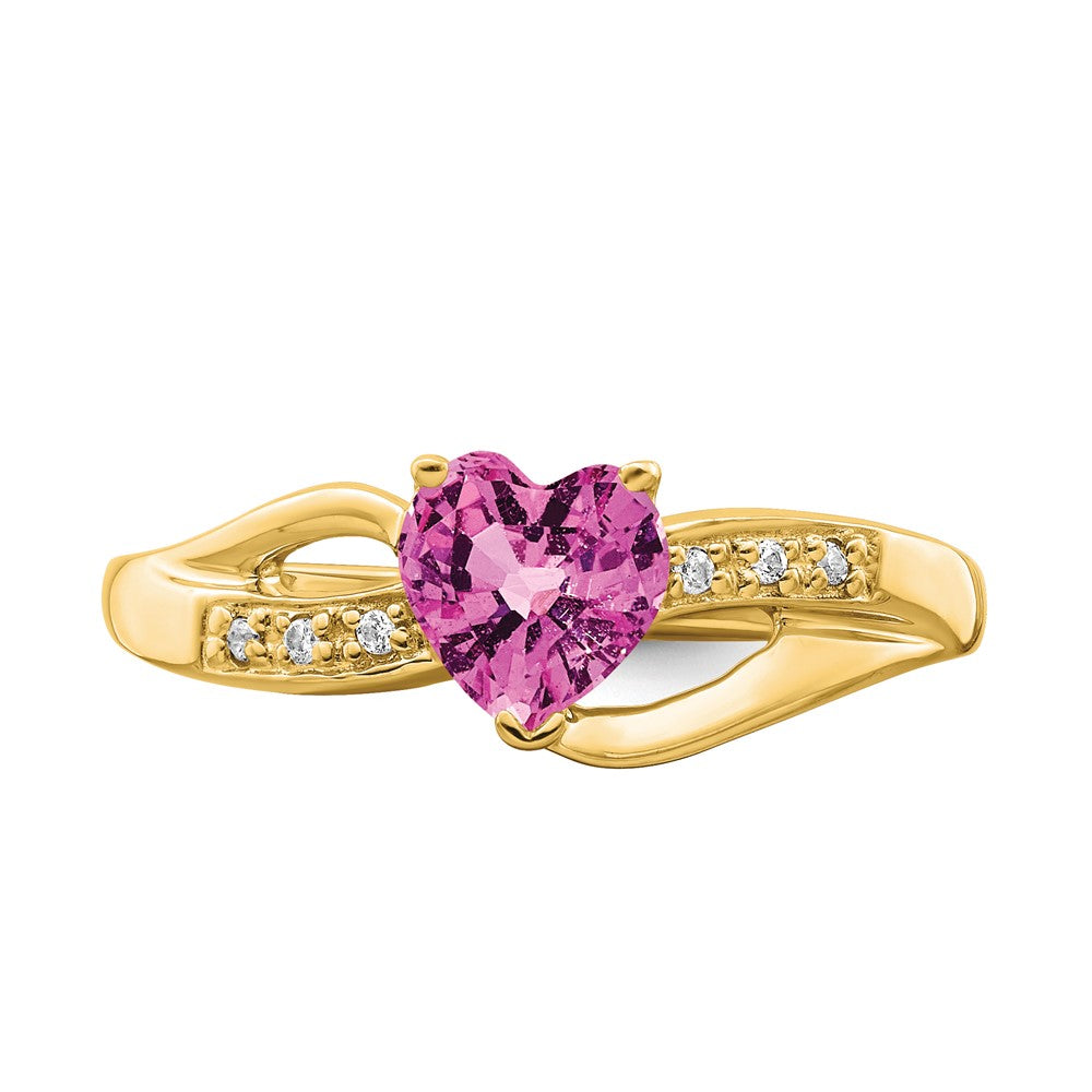 14k Created Pink Sapphire and Diamond Heart Ring (2.38 grams)
