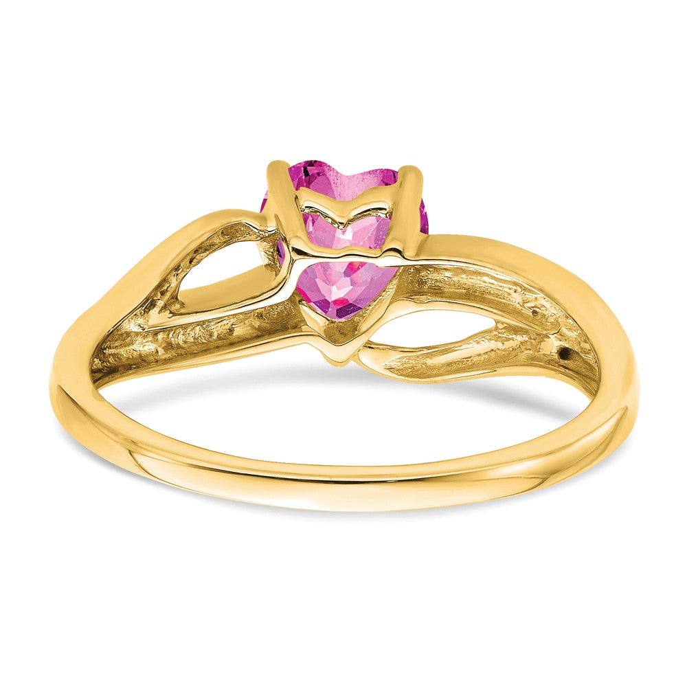 14k Created Pink Sapphire and Diamond Heart Ring (2.38 grams)