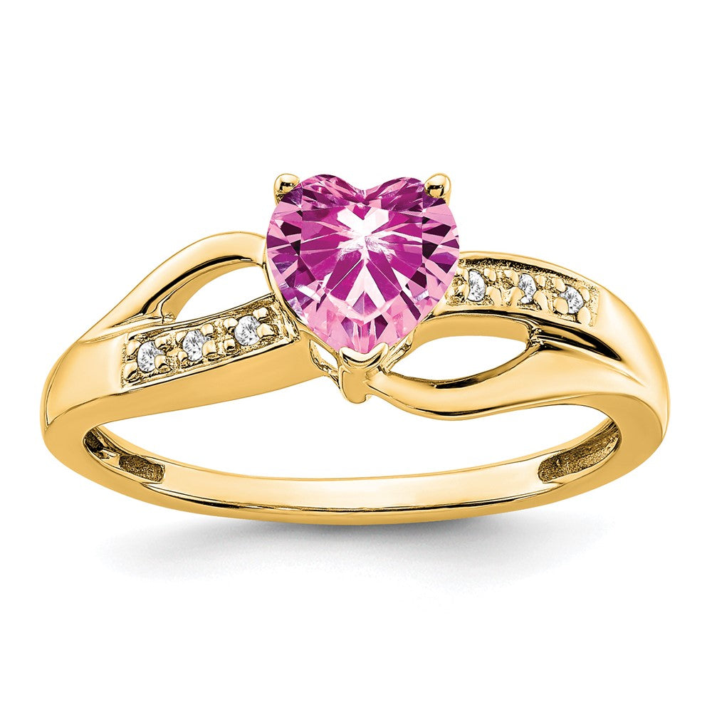 14k Created Pink Sapphire and Diamond Heart Ring (2.38 grams)