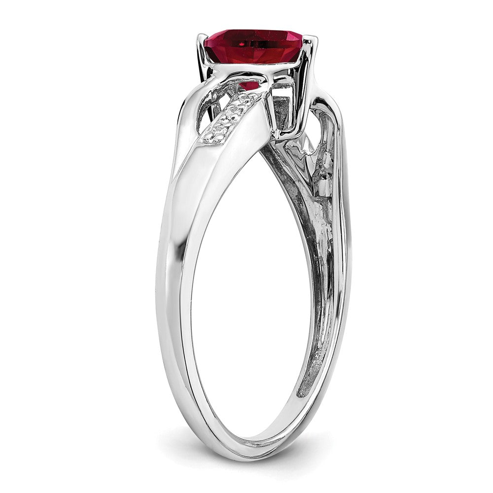 14k White Gold Created Ruby and Diamond Heart Ring (2.38 grams)