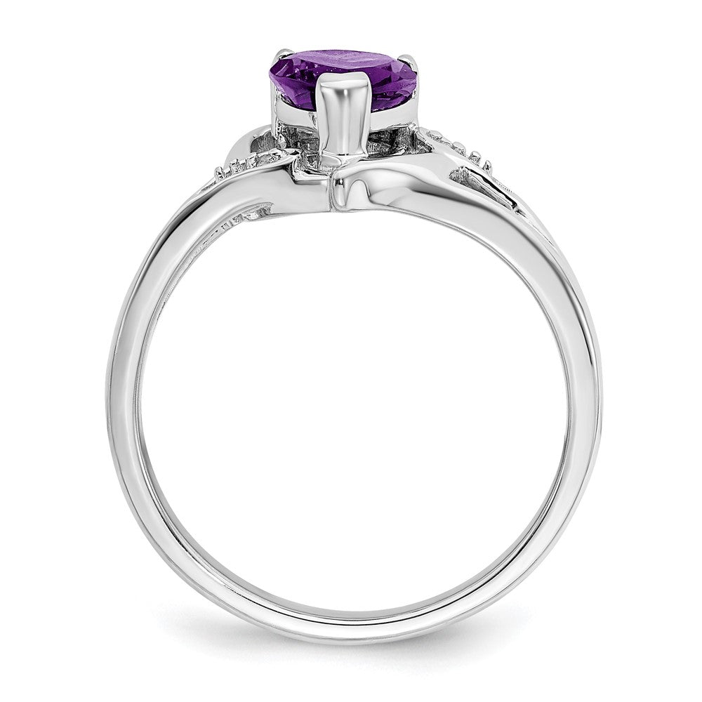 14k White Gold Amethyst and Diamond Heart Ring (2.95 grams)