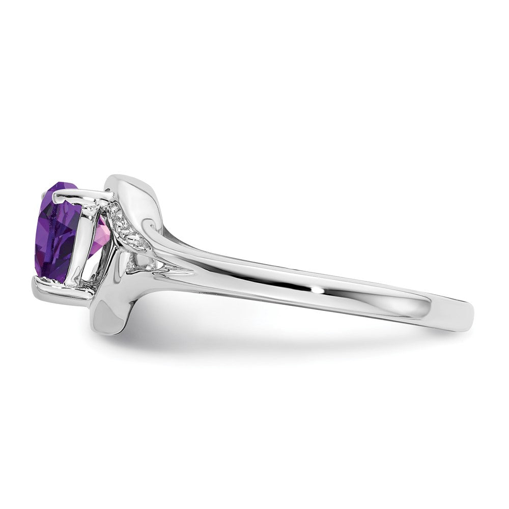 14k White Gold Amethyst and Diamond Heart Ring (2.95 grams)