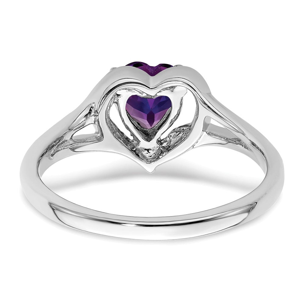 14k White Gold Amethyst and Diamond Heart Ring (2.95 grams)