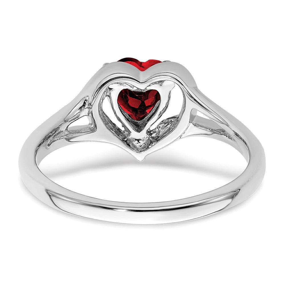 14k White Gold Created Ruby and Diamond Heart Ring (2.95 grams)