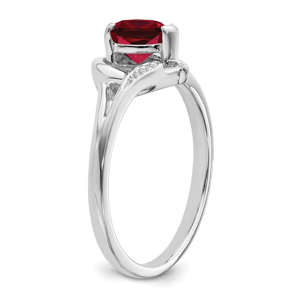 14k White Gold Created Ruby and Diamond Heart Ring (2.95 grams)