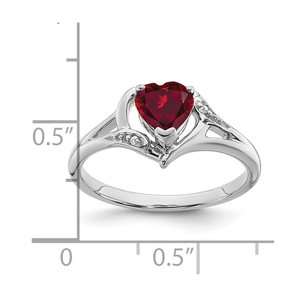14k White Gold Created Ruby and Diamond Heart Ring (2.95 grams)