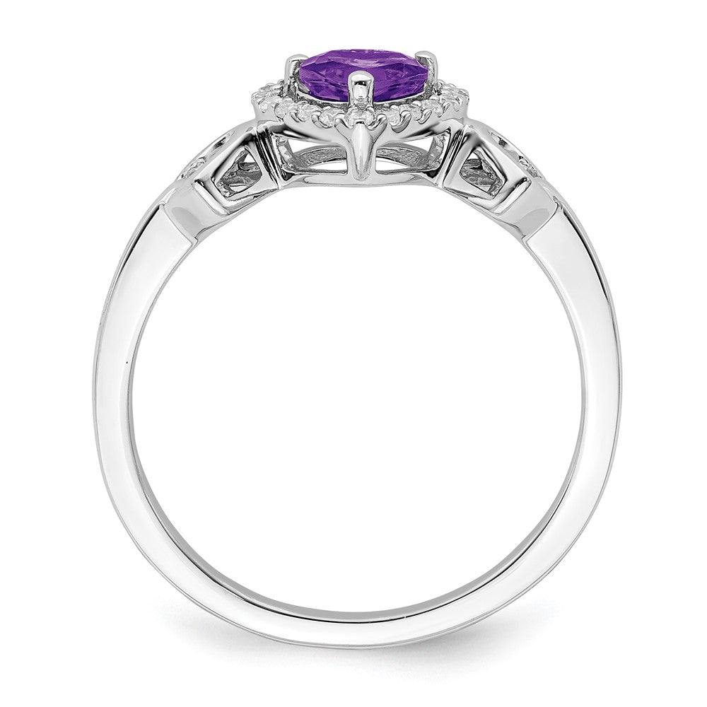 14k White Gold Amethyst and Diamond Heart Ring (2.09 grams)