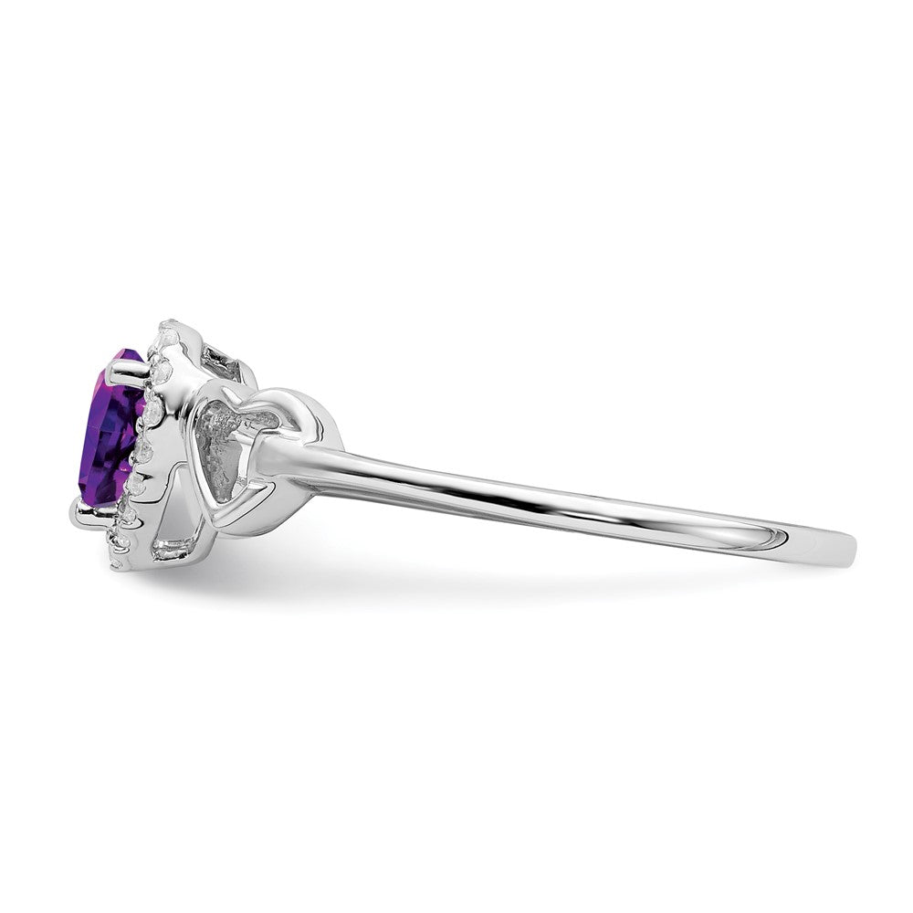 14k White Gold Amethyst and Diamond Heart Ring (2.09 grams)