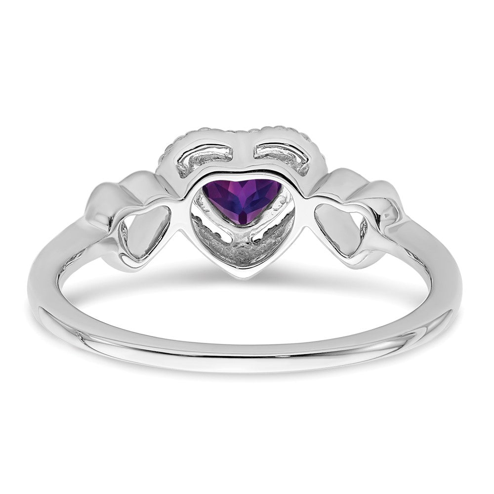 14k White Gold Amethyst and Diamond Heart Ring (2.09 grams)