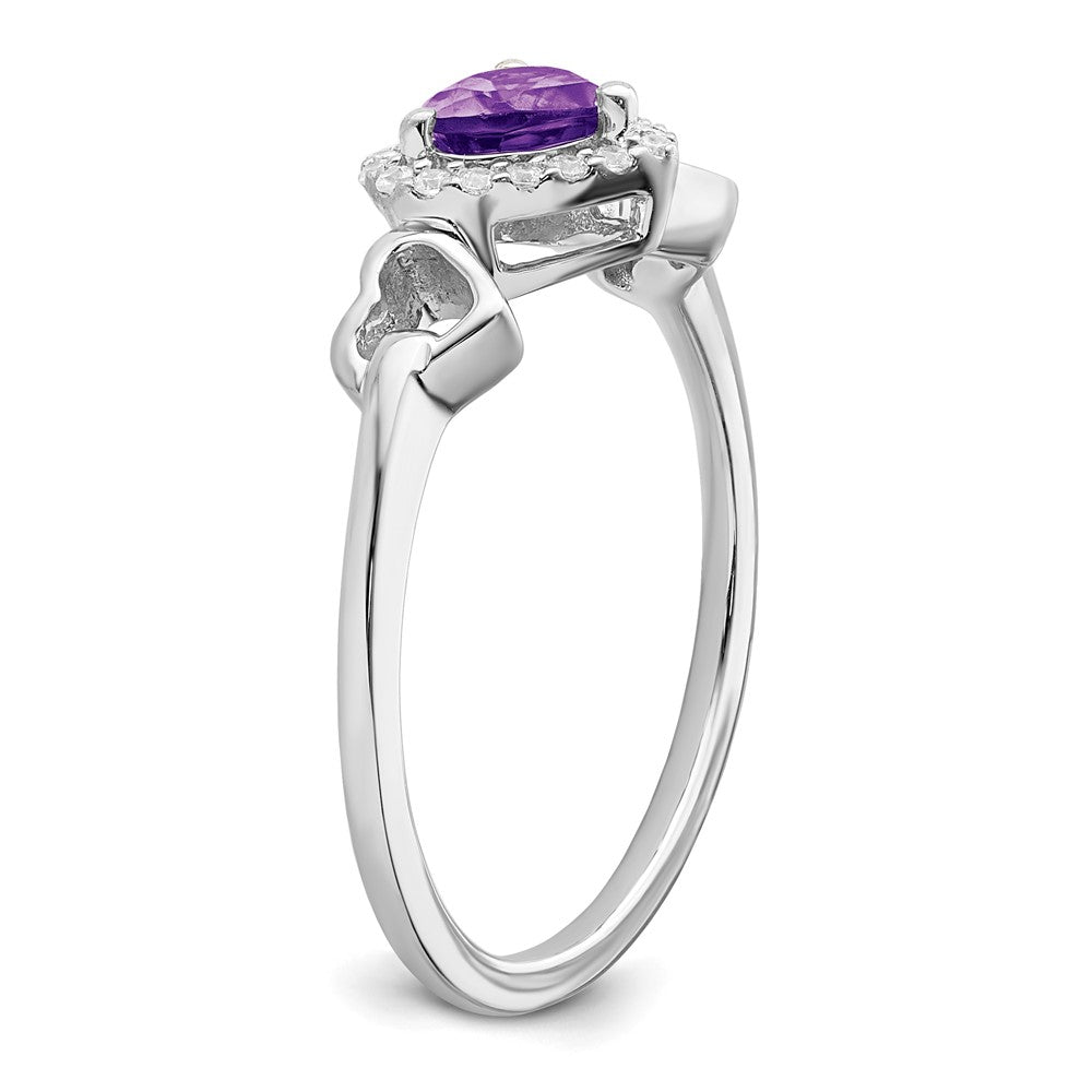 14k White Gold Amethyst and Diamond Heart Ring (2.09 grams)