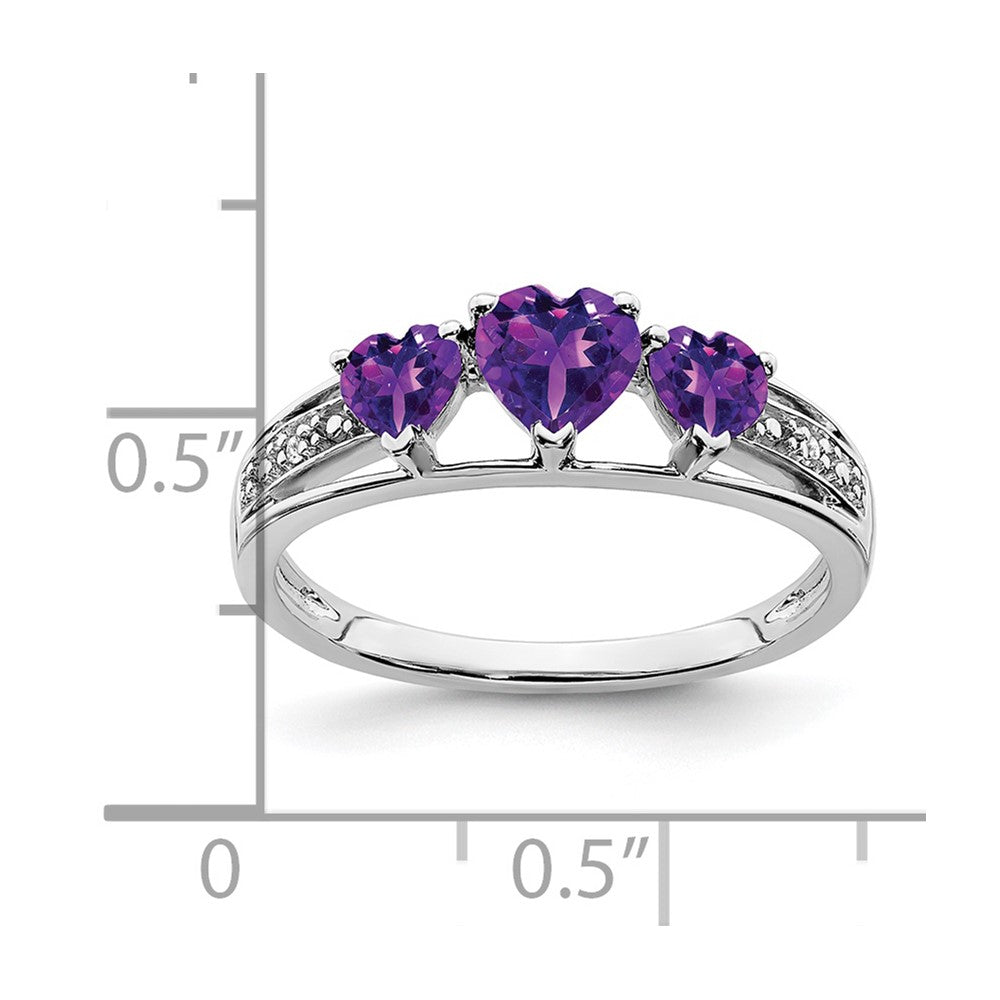 14k White Gold Amethyst and Diamond Heart Ring (2.42 grams)