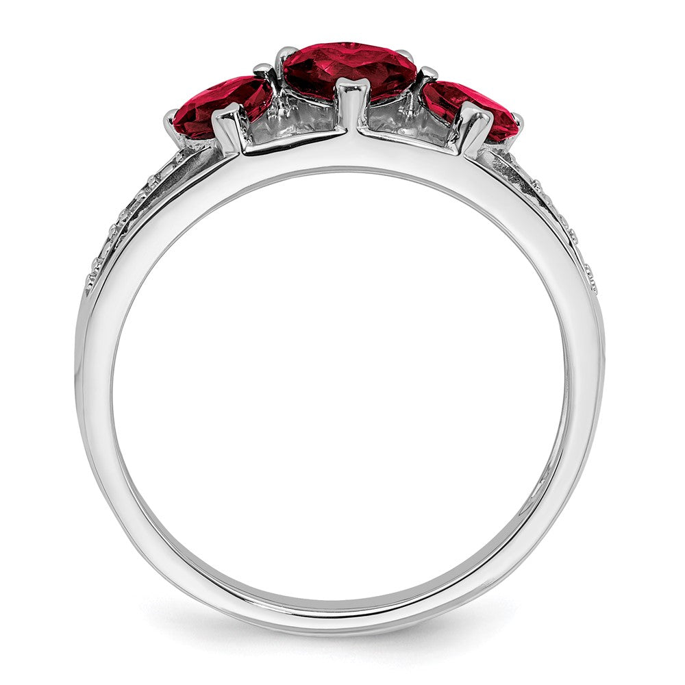 14k White Gold Cr. Ruby and Diamond Heart Ring (2.42 grams)
