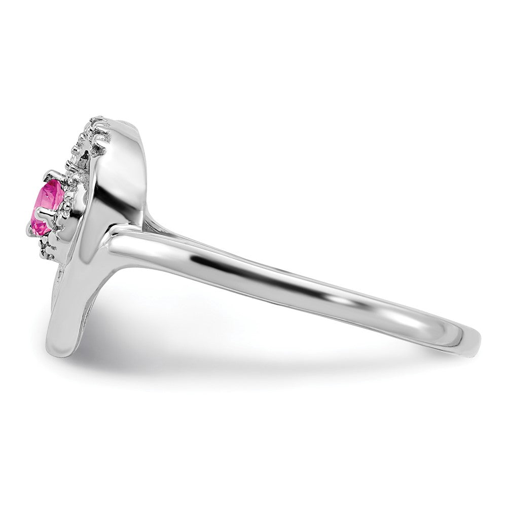 14k White Gold Created Pink Sapphire and Diamond Heart Ring (2.23 grams)