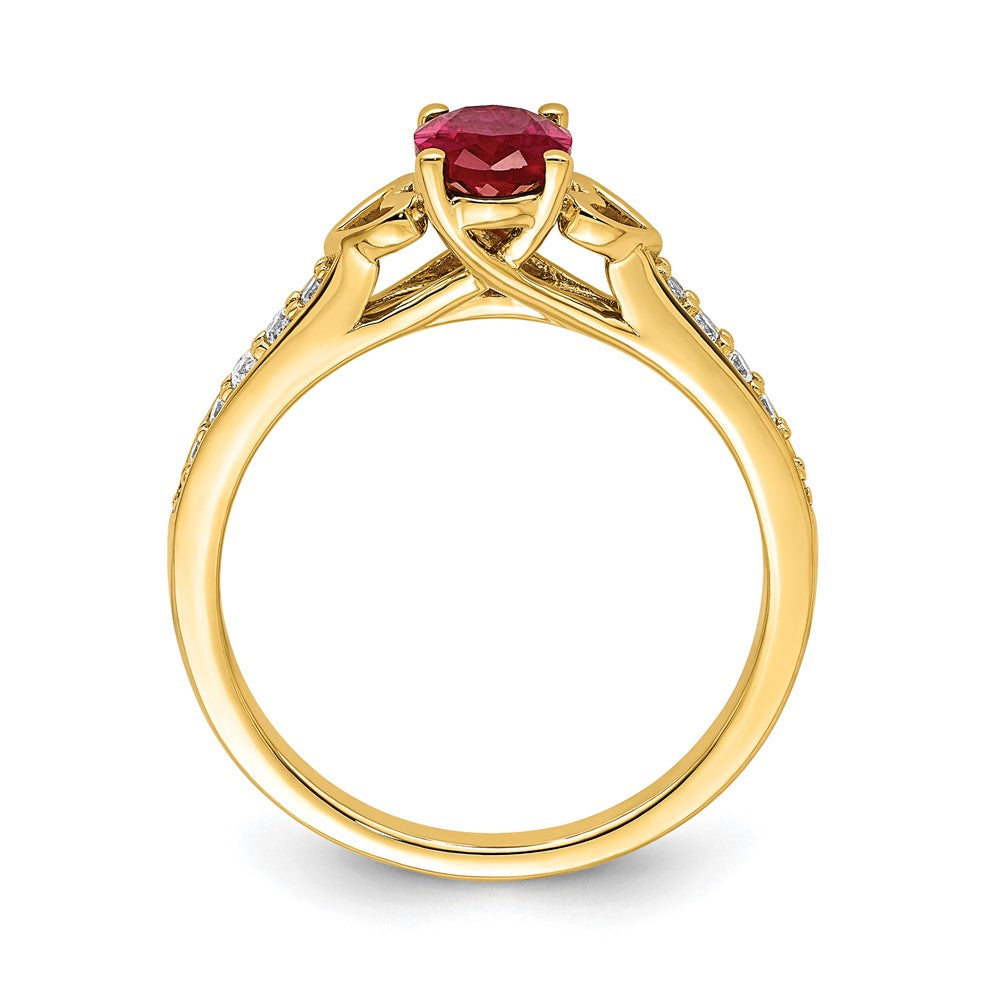 14k Polished Side Hearts Ruby and Diamond Ring (2.47 grams)