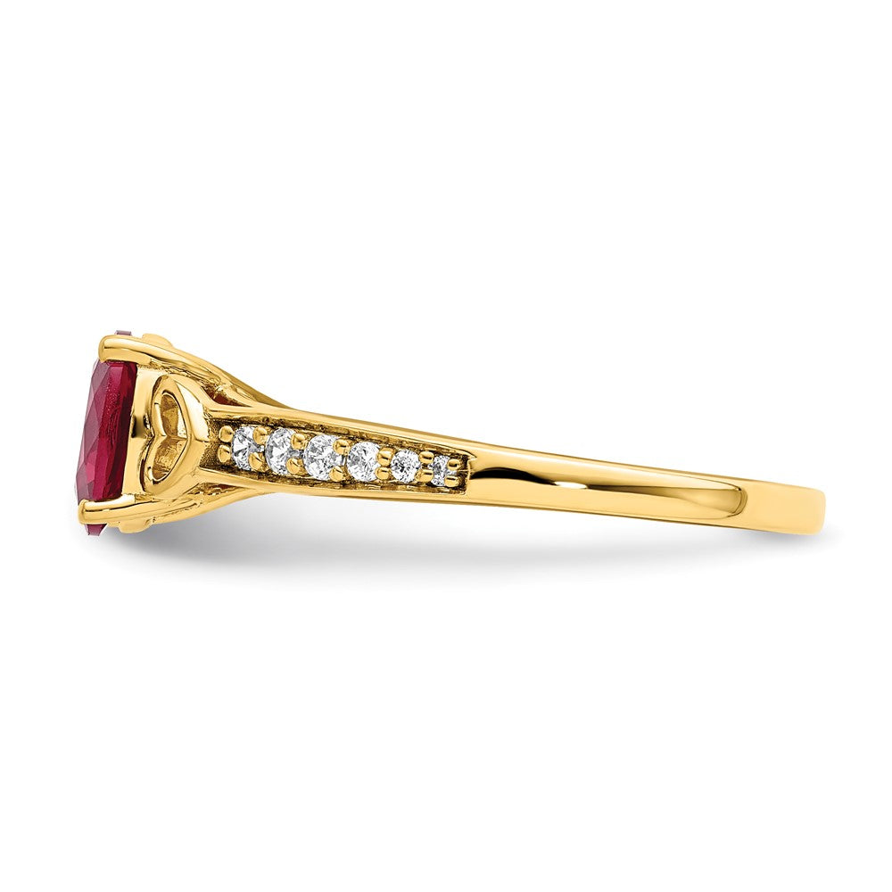 14k Polished Side Hearts Ruby and Diamond Ring (2.47 grams)