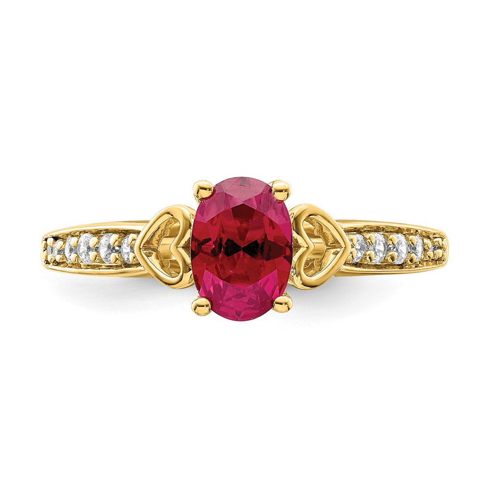 14k Polished Side Hearts Ruby and Diamond Ring (2.47 grams)