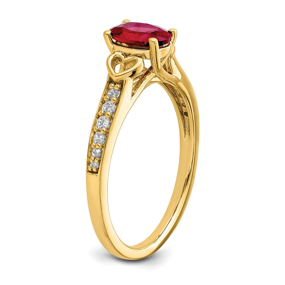 14k Polished Side Hearts Ruby and Diamond Ring (2.47 grams)